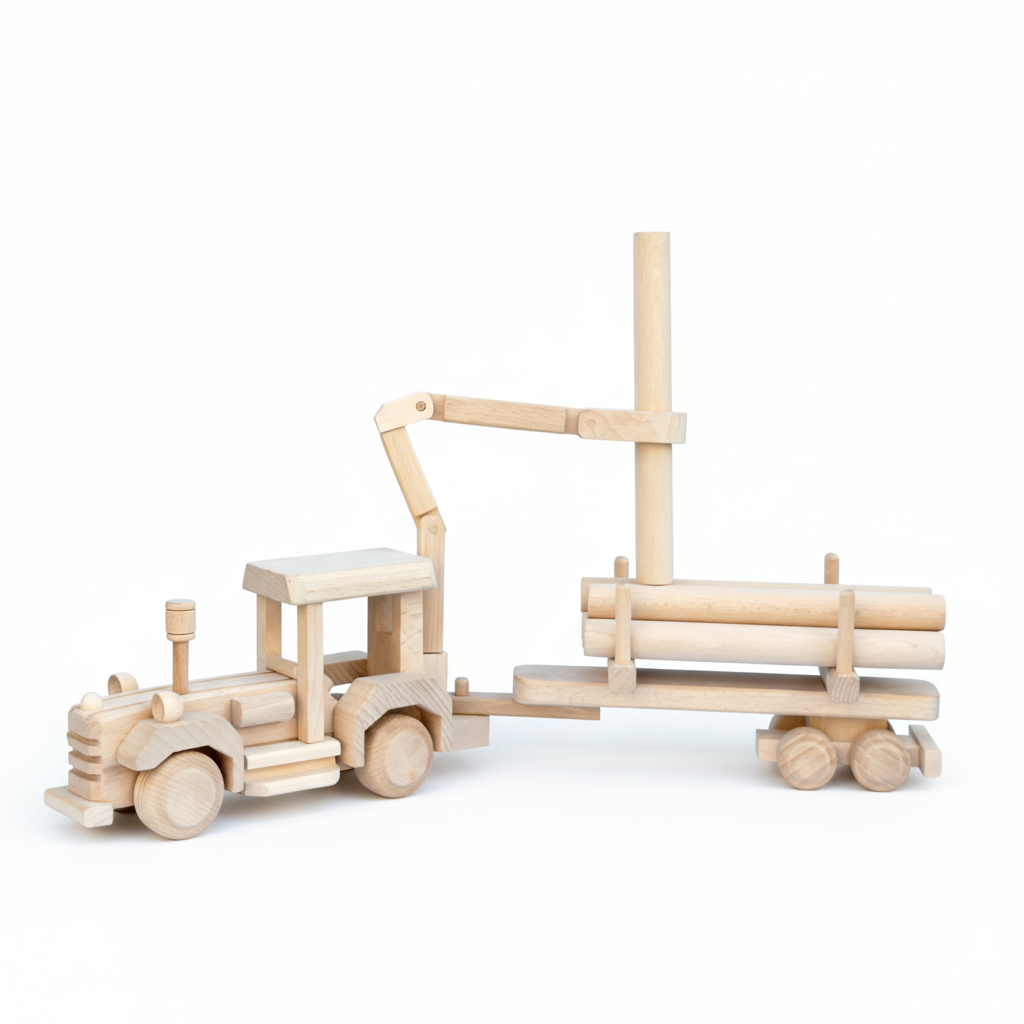Houten bostractor met boomstammen