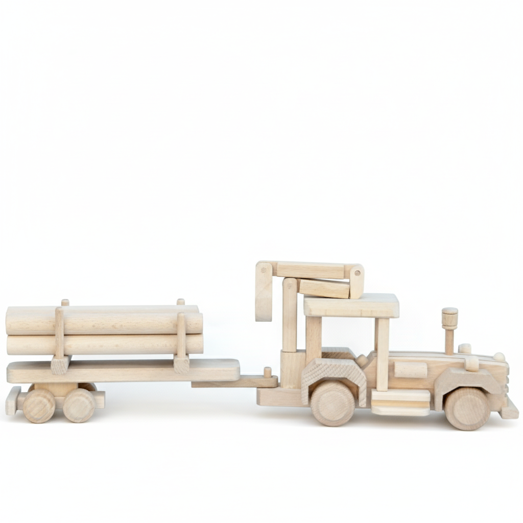 Houten bostractor met boomstammen