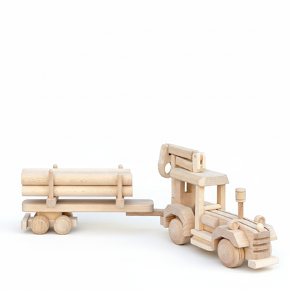 Houten bostractor met boomstammen